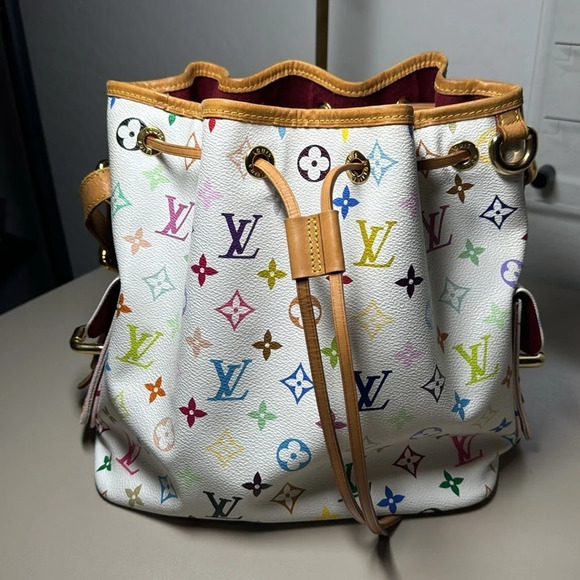 Authentic Louis Vuitton Multicolor Petit Noe Bucket Style White Monogram Rainbow - Picture 3 of 17